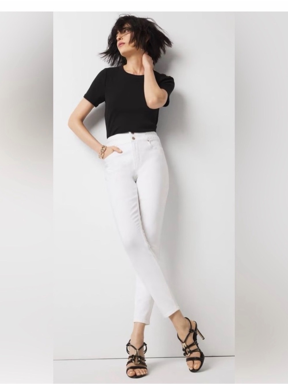 White House Black Market High-Rise Skinny Ankle Slim Sculpt White  Jeans